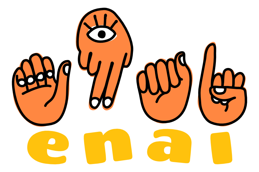 Imagen con fecha y dibujo de manos que muestran las letras e n a i para sordos